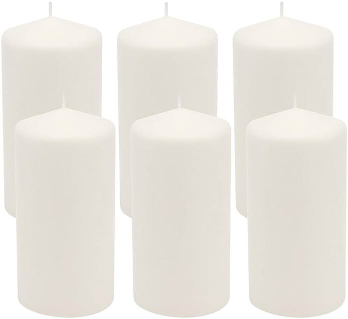 Stonebriar Unscented White Tall Pillar Candles, 65 Hour Burning Candle Pillars, Perfect for Decor, Weddings, Emergencies 3" X 6", 6 count - Product Image