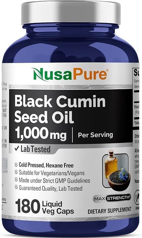 NusaPure Black Seed Oil 1,000 mg per Serving 180 Softgel Capsules (Non-GMO, Vegetarian & Vegan) Cold-Pressed Virgin Nigella Sativa. Hexane Free - Product Image