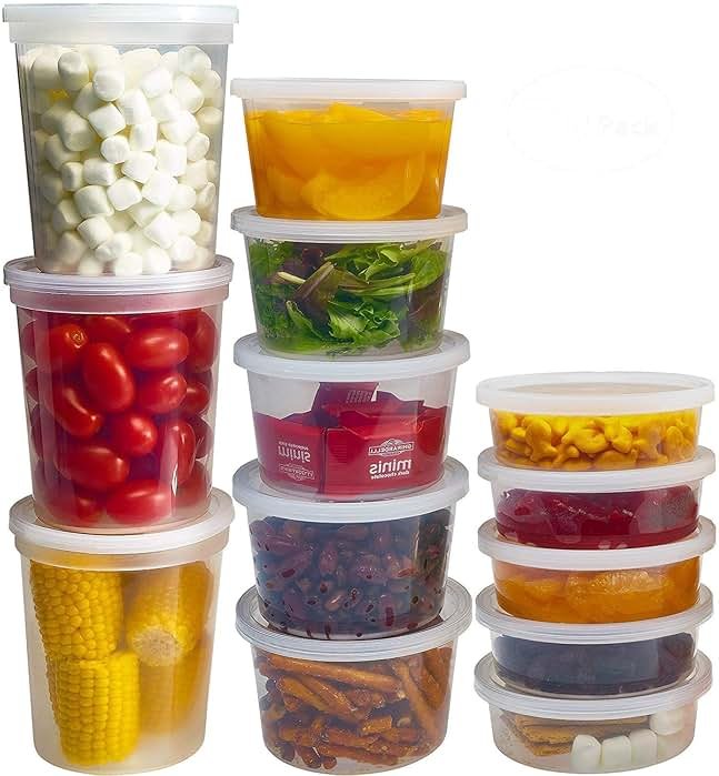 DuraHome Food Storage Containers with Lids 8oz, 16oz, 32oz Freezer Deli Cups Combo Pack, 44 Sets BPA-Free Leakproof Round Clear Takeout Container Meal Prep Microwavable, Airtight Lids (Mixed Sizes) - Product Image