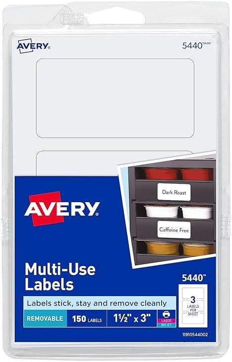 Avery 05440 Removable Multi-Use Labels, 1 1/2 x 3, White, 150/Pack - Product Image