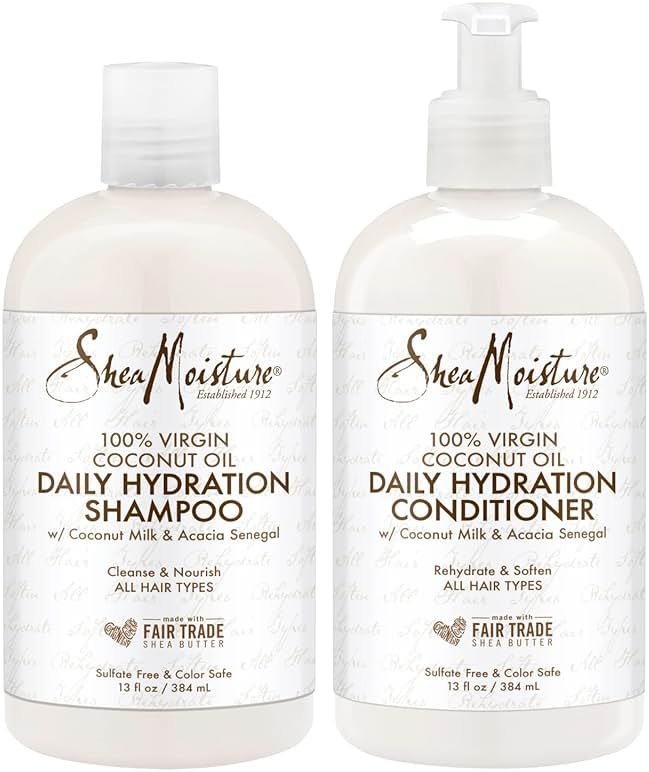 SheaMoisture Shampoo & Conditioner Set, Daily Hydration with Pure Coconut Oil – New Look, Improved Creamy Lather, Cruelty-Free, 13 Oz Ea - Product Image