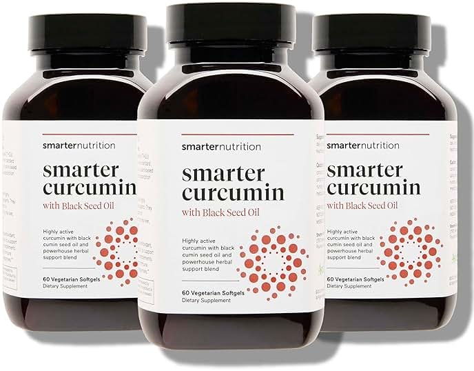 SMARTERNUTRITION Curcumin Softgels - Vegan High Absorption 400 mg Curcumin Supplement Standardized to 95% Tetrahydrocurcuminoids + Black Seed Oil & Ginger for Joint & Immune Health - 180 Ct - Product Image