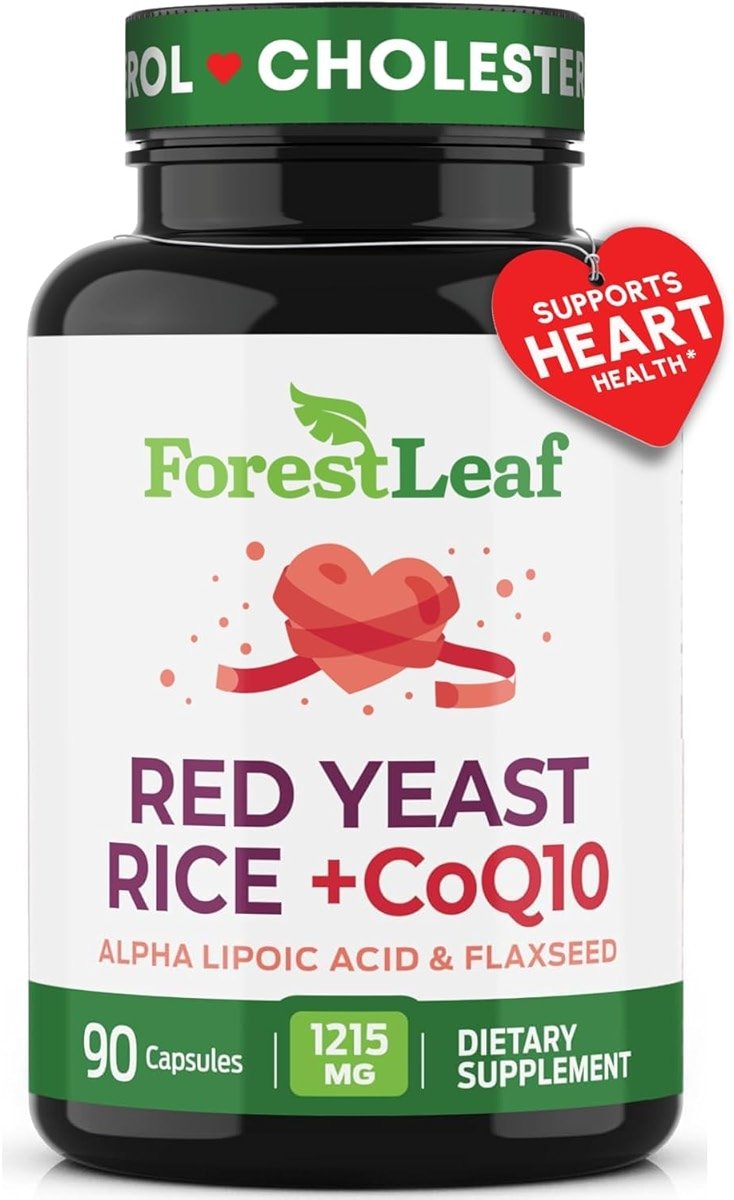 Red Yeast Rice 1215 mg. Capsules - Extra Strength Red Rice Yeast with CoQ10 Supplement, Plus Alpha Lipoic Acid & Organic Flaxseed, Citrinin Free, Supports Cardiovascular Health, Non-GMO 90 Veggie Caps - Product Image