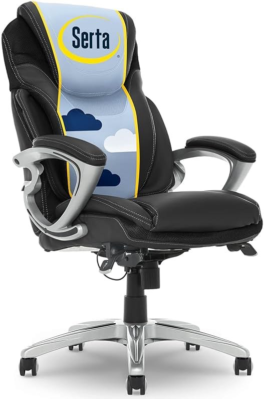 Serta Bryce Executive Office Chair - Ergonomic Computer DeskChair with Lumbar Technology - Adjustable Height - Memory Foam Body Pillows - 360° Swivel Rolling Base - Bonded Leather - Black - Product Image