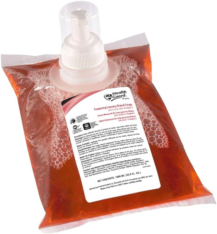 Kutol Health Guard Foaming Luxury Hand Soap Refills, for Wall Mount Dispensers, Pink with Tropical Fragrance, 4/1000 mL Refill Bags, Green Seal Certified, Made in USA - Product Image