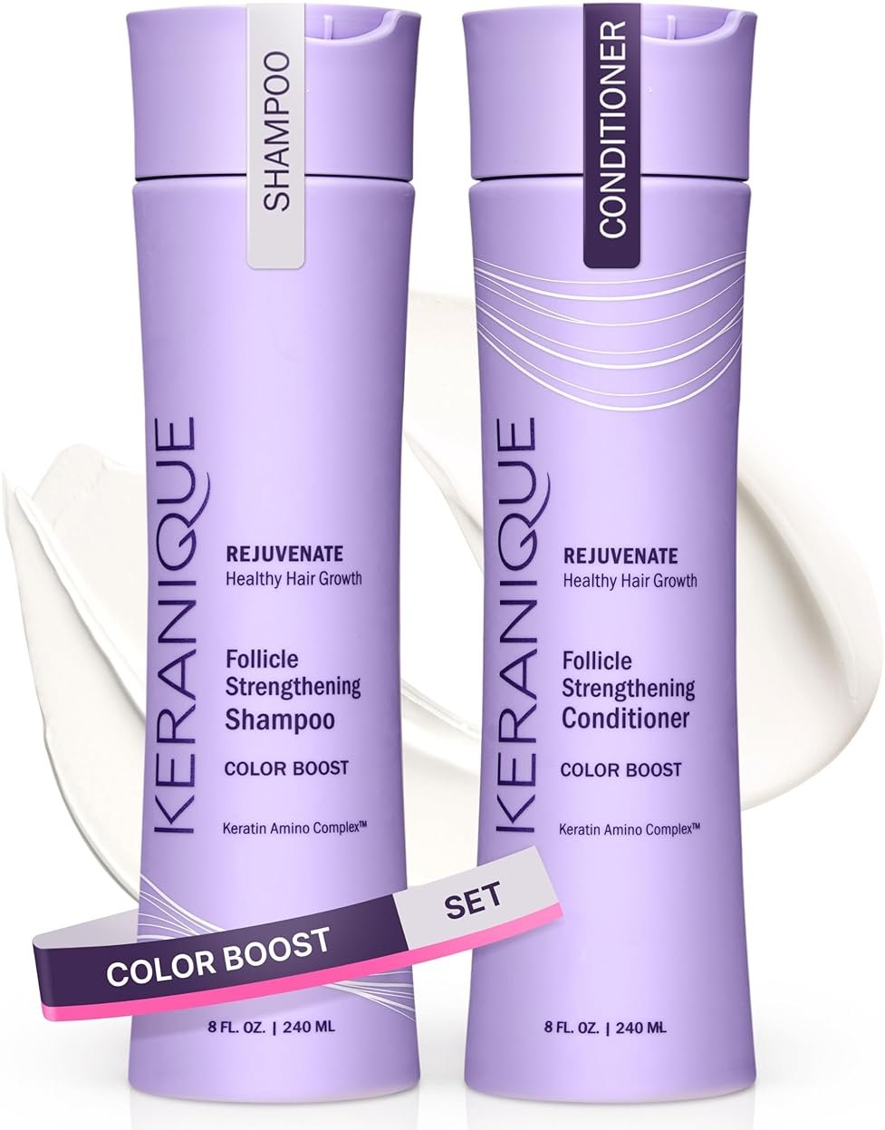 Keranique Rejuvenate Color Boost Shampoo & Conditioner for Color-Treated Hair, Thinning Hair – Sulfate & Paraben Free with UV Protection – Helps Reduce Color Fade & Wash-Out – Keratin Amino Complex™ - Product Image