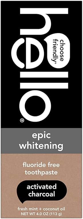 hello Epic Whitening Charcoal Fluoride Free Toothpaste, Activated Charcoal Toothpaste with Coconut Oil, Whitens Teeth Naturally, SLS Free, Fresh Mint, 4.0 Oz Tube - Product Image