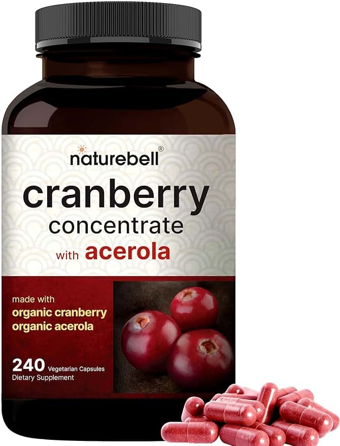 NatureBell Cranberry Concentrate - 240 Capsules - Organic Cranberry Concentrate with Acerola Cherry - Urinary Tract & Prostate Support* - Vegetarian - Product Image