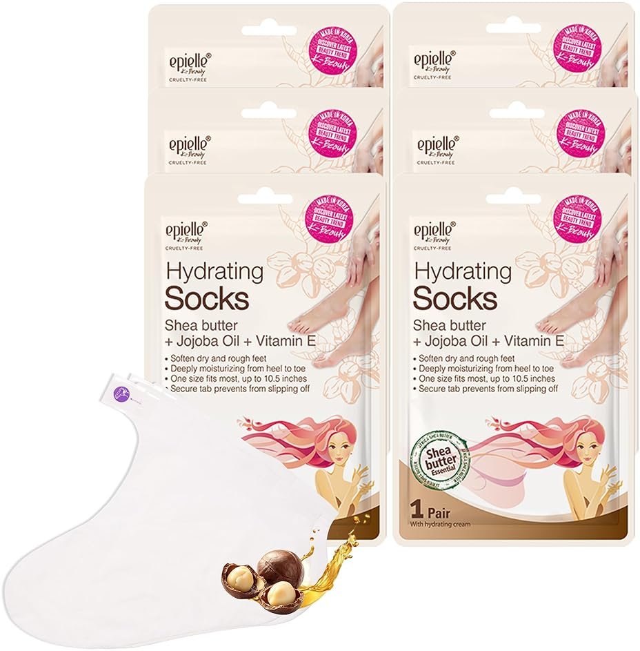 Epielle Hydrating Foot Mask 6 Pairs, Relieve and Soften with Shea Butter & Jojoba Oil, Deep Moisturizing Socks for Dry, Cracked Feet, Self Care Gifts for Women, Spa Kit - Product Image