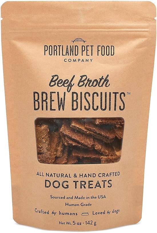 CRAFTED BY HUMANS LOVED BY DOGS Portland Pet Food Company Beef Broth Brew Biscuit Dog Treats (1 Pack, 5 oz Bag) – All Natural, Human-Grade, USA-Sourced and Made - Product Image