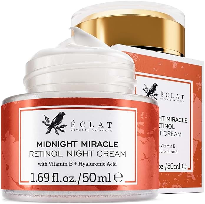 Eclat Skincare Retinol Night Cream – Renewing Retinol Cream for Face with Hyaluronic Acid – Anti Aging to Smooth Wrinkles & Fine Lines - Firming & Hydrating Face Moisturizer for Women & Men 50 ml - Product Image