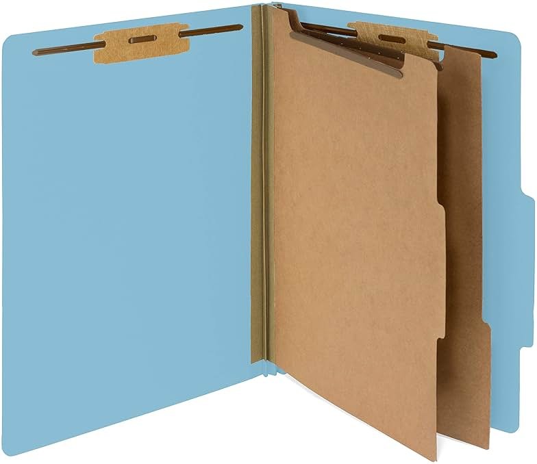 10 Blue Classification Folders - 2 Divider - 2 Inch Expansions - Durable 2 Prongs Designed to Organize Standard Medical Files, Law Client and Office Files - Letter Size, Light Blue, 10 Pack - Product Image