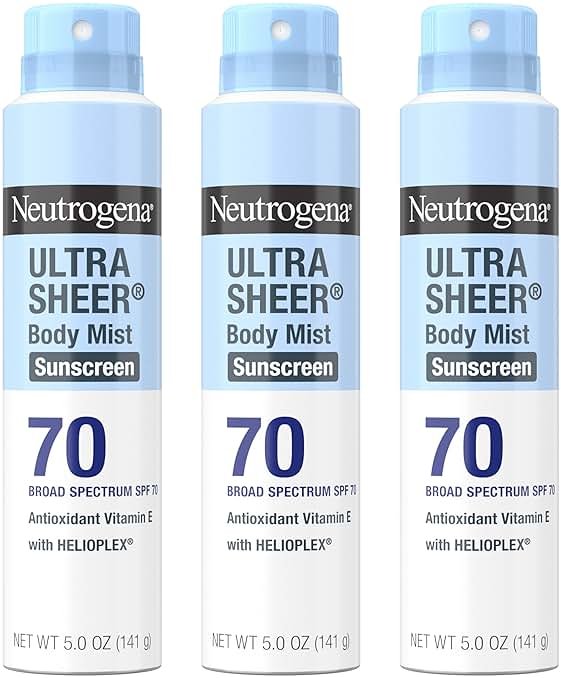 Neutrogena Ultra Sheer Dry Touch Sunscreen Spray SPF 70 Broad Spectrum UVA UVB Protection Lightweight Water Resistant up to 80 Minutes Oil PABA Oxybenzone Free, 3-pack of 5 oz - Product Image