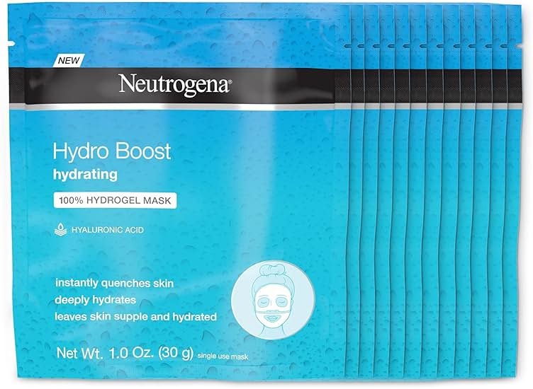 Neutrogena Hydro Boost Hydrating Face Mask 100% Hydrogel Sheet Moisturizing Instantly Quench Dry Skin Gentle Noncomedogenic Skin Care Mask, 12 pack of 1 oz - Product Image