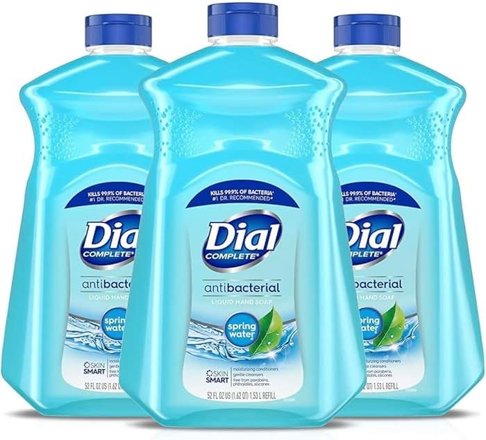 Dial Antibacterial Defense Liquid Hand Soap + Aloe, Spring Water Scent, 52 Fl Oz Hand Soap Refill (Pack of 3), Dermatologist-Tested, Gentle Formula - Product Image