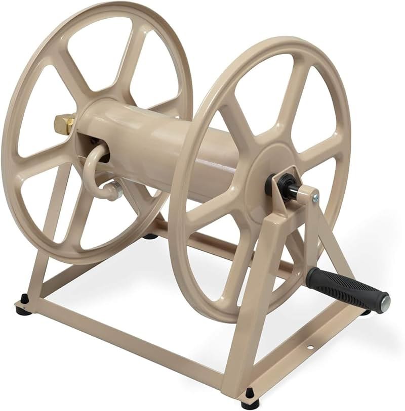 Liberty Garden 709 Steel Wall/Floor Mounted Hose Reel, Holds 200-Feet of 5/8-Inch Hose - Tan, 17.6 x 22 x 15 - Product Image