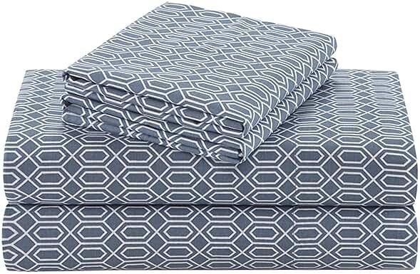 Comfort Spaces 100% Cotton Sheet Set Breathable, Lightweight, Soft with 14" Elastic Pocket Fits up to 16" Mattress, All Season Cozy Bedding, Matching Pillow Case, King Diamond Blue 4 Piece - Product Image