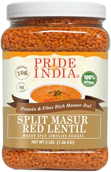 Pride of India Split Masur Red Lentils – 3 lb | Indian Masoor Dal Protein & Fiber Rich for Soup, Curry, Daal Recipes | Soft Texture Fast Cooking Dry Lentils - Vegan & Gluten Free Pantry Staple - Product Image