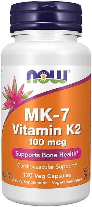NOW Foods Supplements, MK-7 Vitamin K-2 100 mcg, Cardiovascular Support*, Supports Bone Health*, 120 Veg Capsules - Product Image