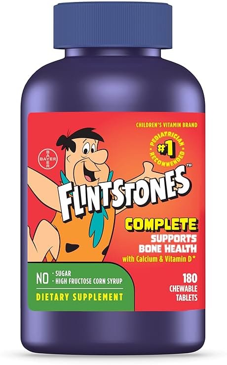 Flintstones Vitamins Chewable Kids Vitamins, Complete Multivitamin for Kids and Toddlers with Iron, Calcium, Vitamin C, Vitamin D & more, 180 count(Pack of 1)(Packaging May Vary) - Product Image