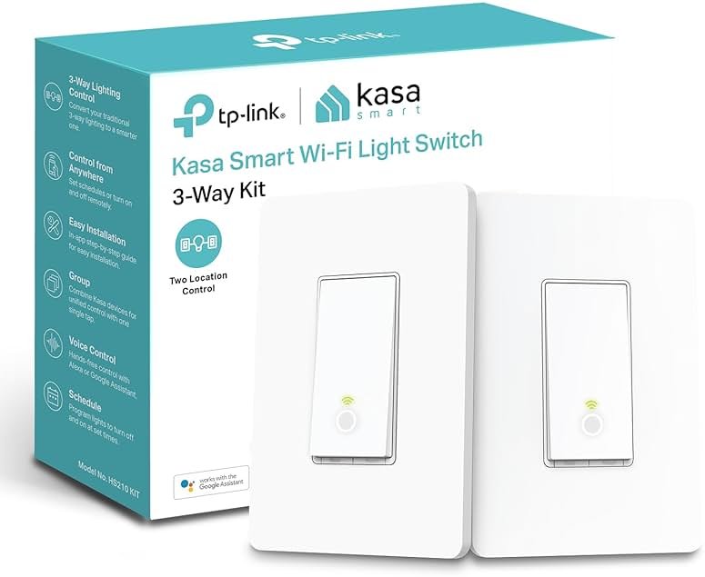 Kasa Smart 3 Way Switch HS210 KIT, Needs Neutral Wire, 2.4GHz Wi-Fi Light Switch works with Alexa and Google Home, UL Certified, No Hub Required, White,2 Count (Pack of 1) - Product Image