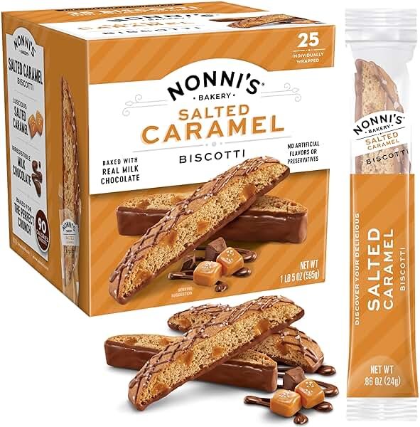 Nonni's Bakery Salted Caramel Biscotti Cookies, Individually Wrapped Coffee and Tea Biscuit Snack, 21 oz, 25 Count - Product Image