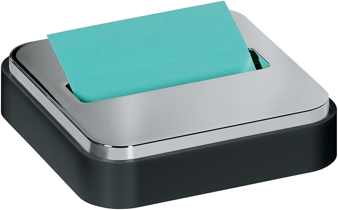 Post-it Note Dispenser with Post-it Pop-up Notes, Black Base with Steel Top, 1 Aqua Splash 3 in. x 3 in. Super Sticky Note Pad, Classroom or Office Supplies - Product Image