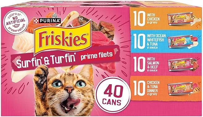 Purina Friskies Gravy Wet Cat Food Variety Pack, Surfin’ and Turfin’ Prime Filets Favorites - (Pack of 40) 5.5 oz. Cans - Product Image