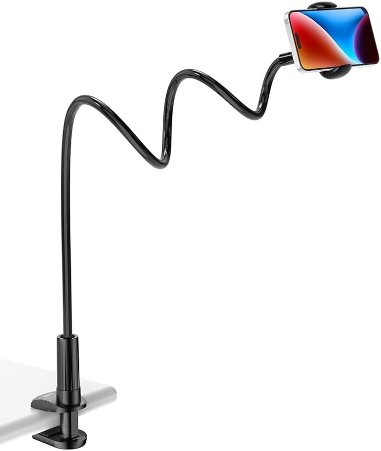 Tryone Gooseneck Phone Holder Hands-Free for Phone Viewing Or Recording, Adjustable Stable Metal Cell Stand Mount for Desk Table Bed, Soporte para Celular, Fits 4-7 Phones Including iPhone - Black - Product Image