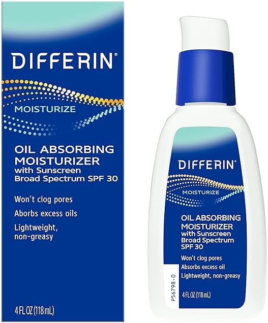 Differin Oil Absorbing Moisturizer with SPF 30, Sunscreen for Face by the makers of Differin Gel, Gentle Skin Care for Acne Prone Sensitive Skin, 4 oz (Packaging May Vary) - Product Image