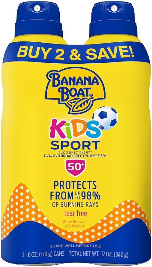Banana Boat Sport Kids Sunscreen Spray SPF 50, Twin Pack | Spray Sunscreen for Kids, Childrens Sunblock SPF 50, Oxybenzone Free, 6oz each - Product Image