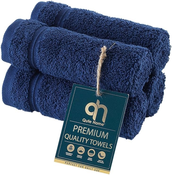 Qute Home 4-Piece Washcloths Towels Set, 100% Turkish Cotton Premium Quality Towels for Bathroom, Quick Dry Soft and Absorbent Turkish Towel, Set Includes 4 Wash Cloths Navy Blue - Product Image