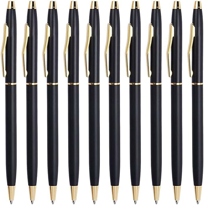 Cambond Slim Ballpoint Pens Bulk - Black Ink 1.0mm Medium Point Retractable Metal Pen for Police Uniform, Flight Attendant & Office, 10 Pack (Black Barrel) - Product Image