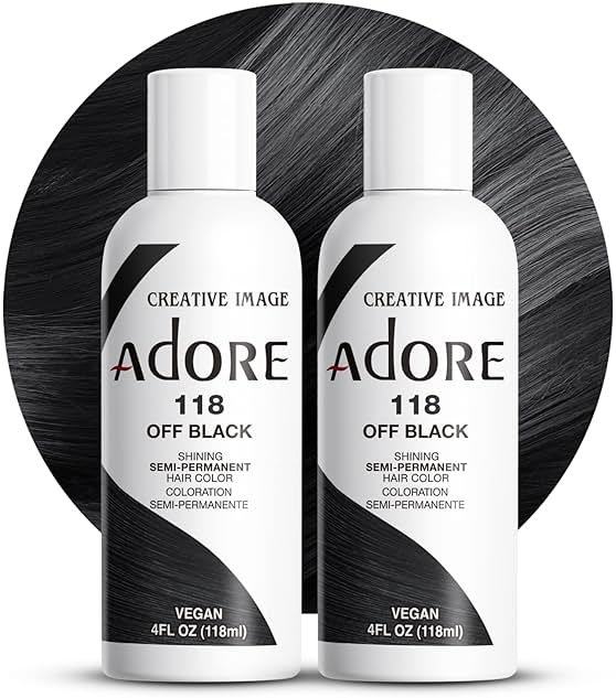 Adore Semi Permanent Hair Color (118 Off Black) (2 Pack) | Vegan & Cruelty-Free Black Hair Dye | No Ammonia, No Peroxide, No Alcohol | 4 Fl Oz - Product Image