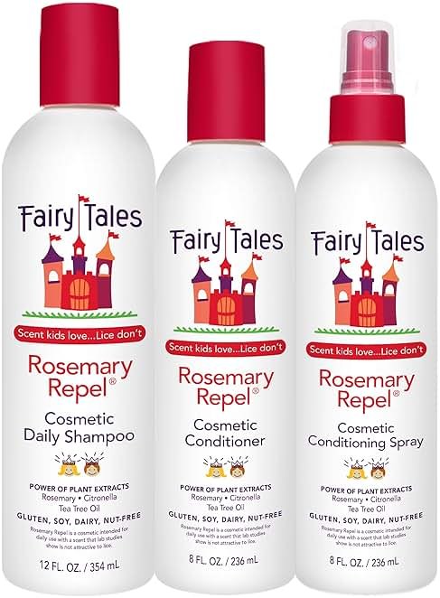 Fairy Tales Rosemary Repel Daily Kids Shampoo, 12 fl oz., Conditioner, 8 fl oz. & Conditioning Spray, 8 fl oz. Star Trio– Kids Like the Smell, Lice Do Not - Product Image