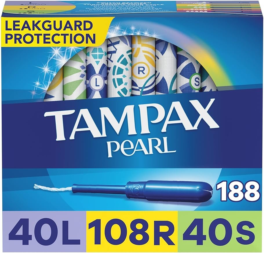 Tampax Pearl Plastic Tampons, Light/Regular/Super Absorbency Multipack, 188 Count, Unscented (47 Count, Pack of 4 - 188 Count Total) - Packaging May Vary - Product Image
