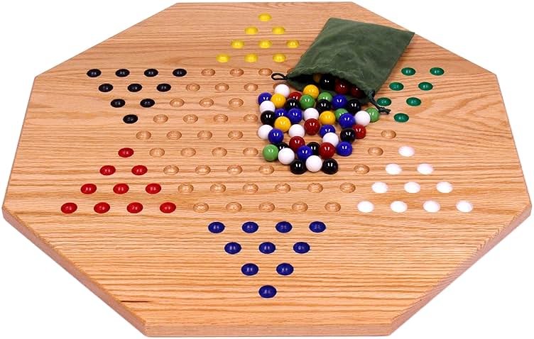 AmishToyBox.com Oak Wooden Chinese Checkers Board Game Set, Hand-Painted, 19" Wide - Product Image