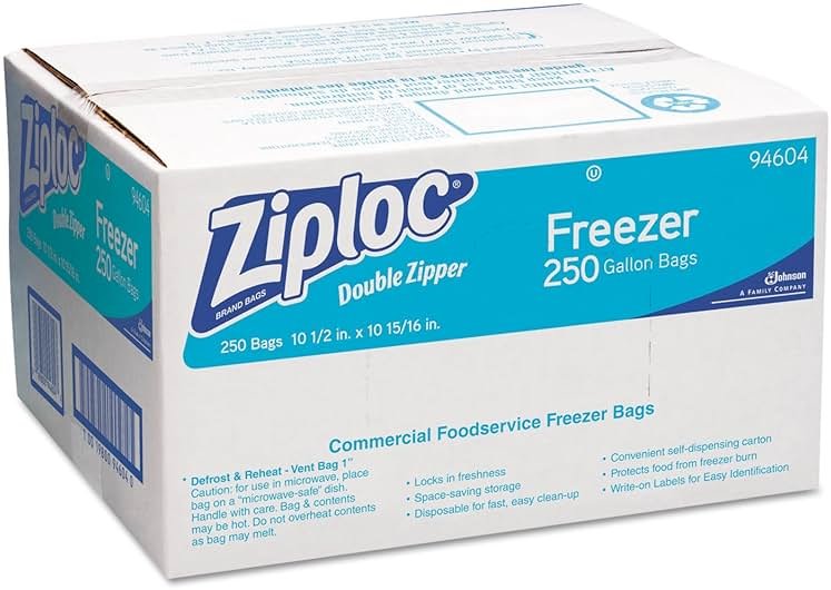 Ziploc 682258 Double-Zipper Freezer Bags, 1gal, 2.7mil, Clear w/Label Panel, 250/Carton - Product Image