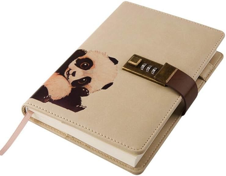 ToiM Cute Animal Theme PU Leather Journal Writing Notebook Daily Notepad with Combination Lock and Pen Holder, B6 Size Password Diary (Panda) - Product Image