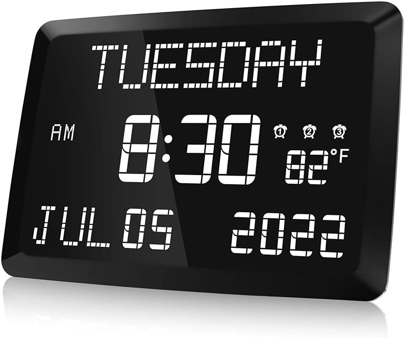 Raynic Digital Clock, 11.5" Large Display Calendar Clock with Day and Date, Indoor Temperature, Adjustable Brightness, Snooze,12/24H, DST for Home, Office, Elderly - Product Image