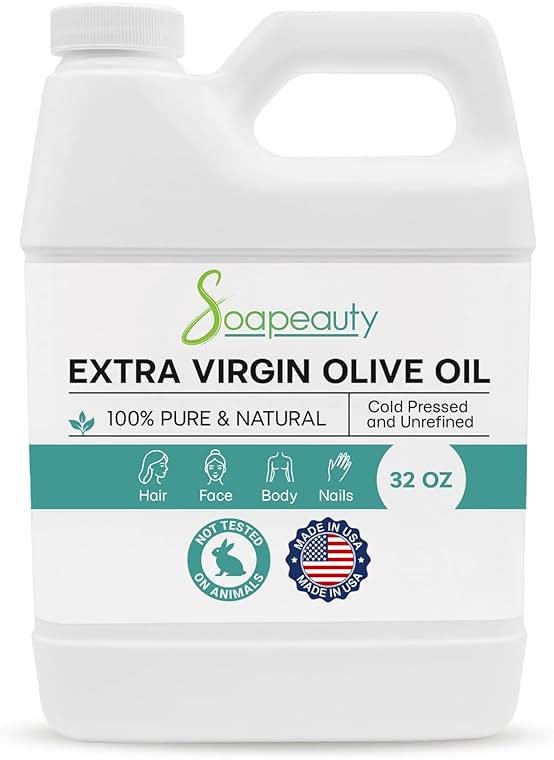 Soapeauty Extra Virgin Olive Oil | 100% Pure & Natural Unrefined Cold-Pressed Carrier Oil | Massage & Body Oil | for Skin, Face, Hair, and Soap Making | Carrier for Essential Oils - 32 Fl Oz - Product Image