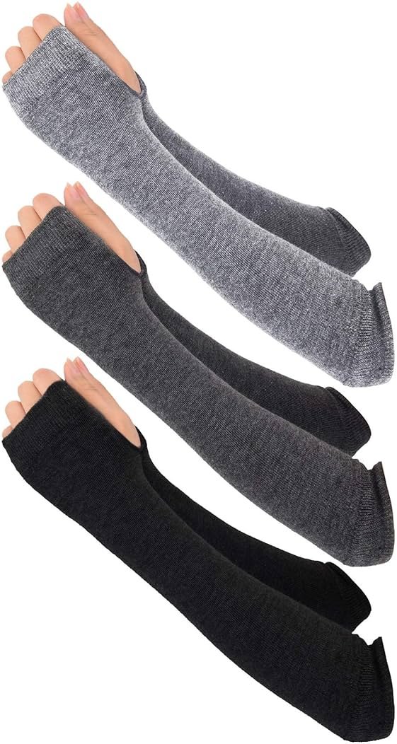 Bememo 3 Pairs Long Fingerless Gloves for Women Arm Warmers Unisex Arm Sleeves Knit Thumb Elbow Hole Stretchy Gloves Goth - Product Image