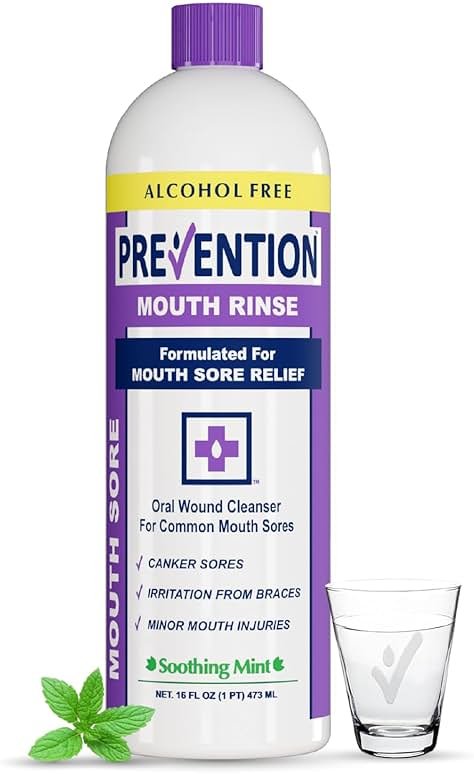 Prevention Mouth Sore Mouth Rinse, Canker Sore Treatment, Oral Pain Relief Mouthwash for Ulcers and Sores, Braces, with Hydrogen Peroxide, Alcohol-Free, Fluoride Free, 16 oz, Soothing Mint, 1 Pack - Product Image