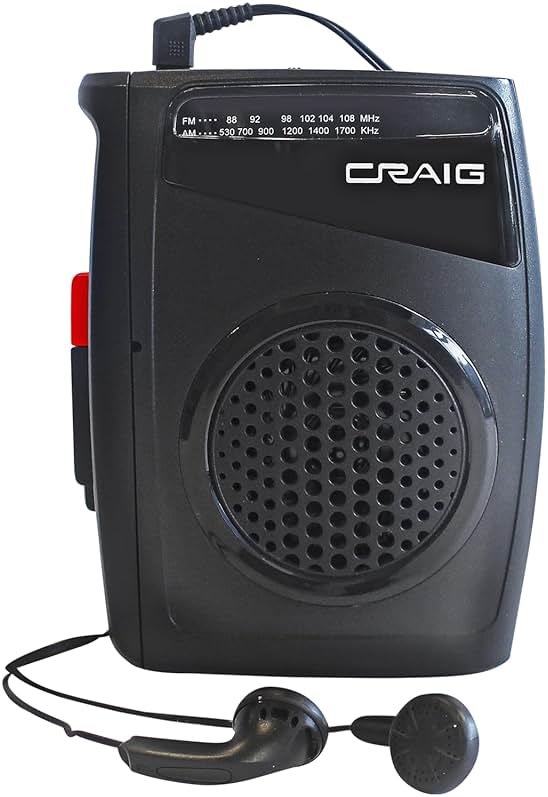 Craig Stereo Cassette Player/Recorder with Earphones: Portable AM/FM Radio & One-Touch Recording System - Product Image