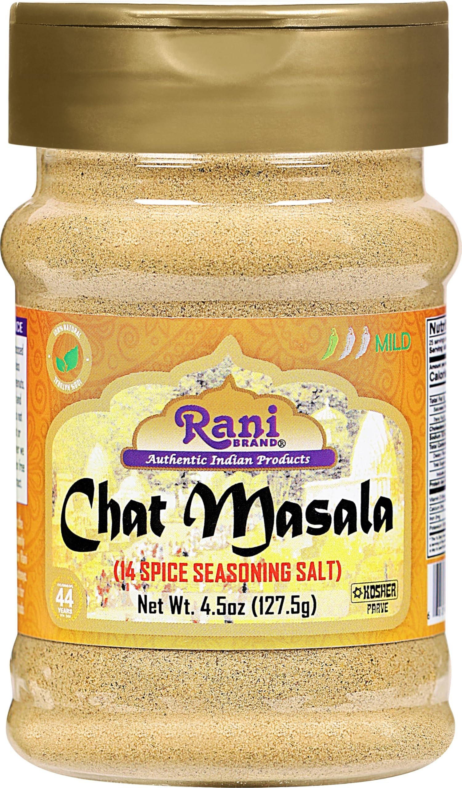 Rani Chat Masala (14 Spice Seasoning Salt) Tangy Indian Seasoning 4.5oz (127.5g) PET Jar ~ All Natural | No MSG | Vegan | No Colors | Gluten Friendly | NON-GMO | Kosher | Indian Origin - Product Image