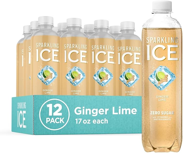Sparkling Ice, Ginger Lime Sparkling Water, Zero Sugar Flavored Water, with Vitamins and Antioxidants, Low Calorie Beverage, 17 fl oz Bottles (Pack of 12) - Product Image