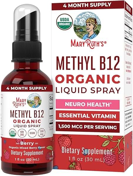 MARYRUTH'S Organic Methyl B12 Spray | 1,500 mcg B12 Per Serving | Methylcobalamin | Energy Metabolism | Cognitive Function | Neuro Health | Vegan | Gluten Free | Sugar Free | 1 Fl Oz - Product Image