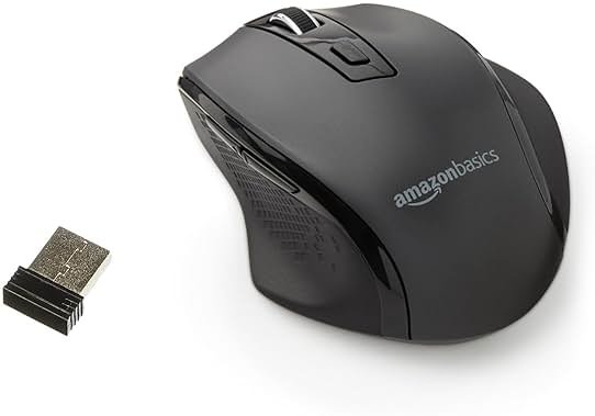 Amazon Basics Portable Wireless Computer Mouse, Ergonomic, 2.4 GHz Optical, DPI Adjustable, Easy to Use, Compatible With PC, Mac, Laptop, Black - Product Image
