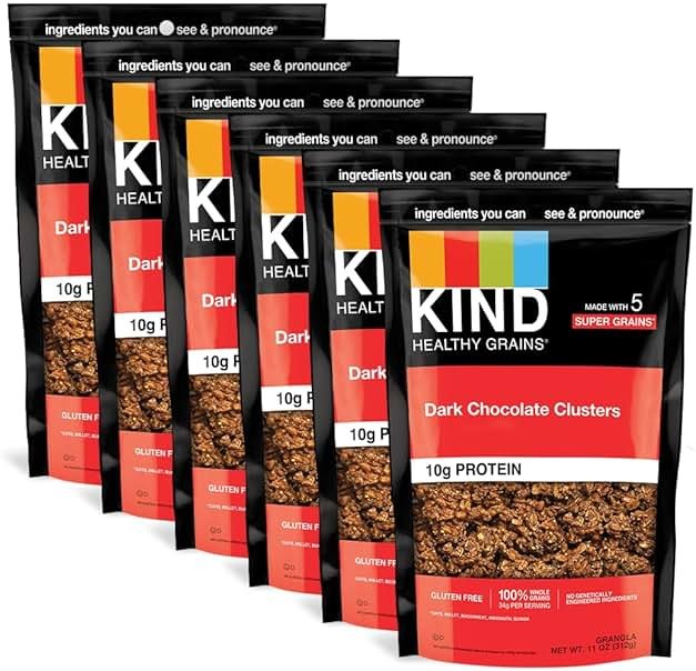 Kind Healthy Grains Granola, Dark Chocolate Clusters, Gluten Free, Healthy Snack Mix, 10g Protein, 11oz, 6 Count - Product Image