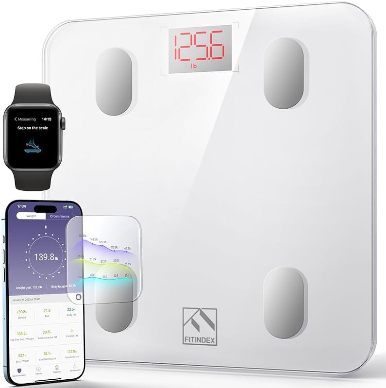 FITINDEX Smart Scale for Body Weight, FSA&HSA Eligible, Scale with BMI, Body Fat, Muscle Mass, Bluetooth,13 Body Composition Analyzer, Sync APP, Digital Bathroom, 400lb, White - Product Image